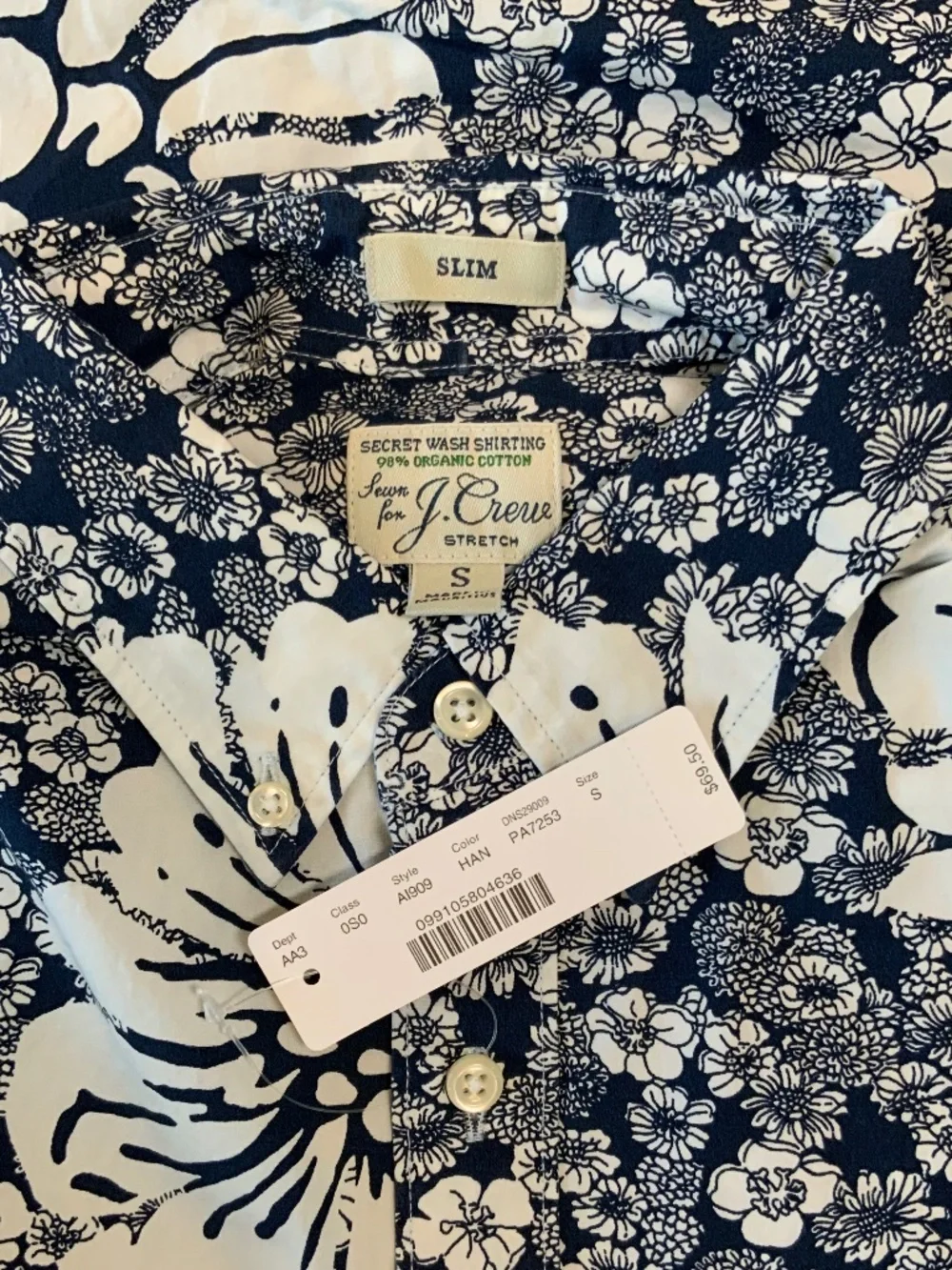 J. Crew Slim Stretch Secret Wash Cotton Poplin Button Down Shirt Hydrangea Print